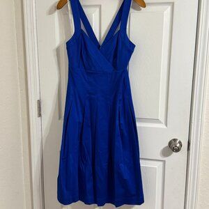 Calvin Klein Royal Blue Cross Back Pleated Fit & Flare Dress Size 12